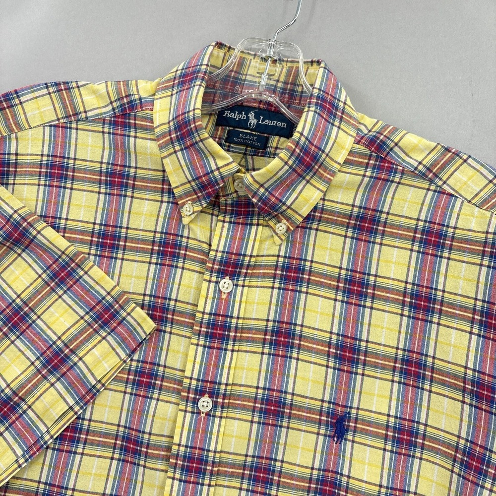Polo Ralph‎ Lauren Shirt Mens Medium Yellow Red Plaid Button Down Tartan Blake
